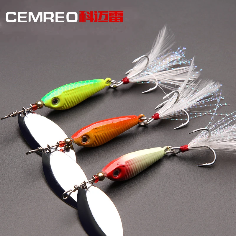 

Cemreo fishing lure spinner bait 8.5g 16.5g green color hard lure with hook and feather for freshwater fishing