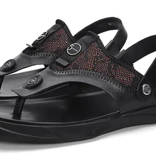 Летние мужские повседневные сандалии из натуральной кожи; пляжные шлепанцы без застежки в римском стиле для прогулок; шлепанцы для бассейна; D360