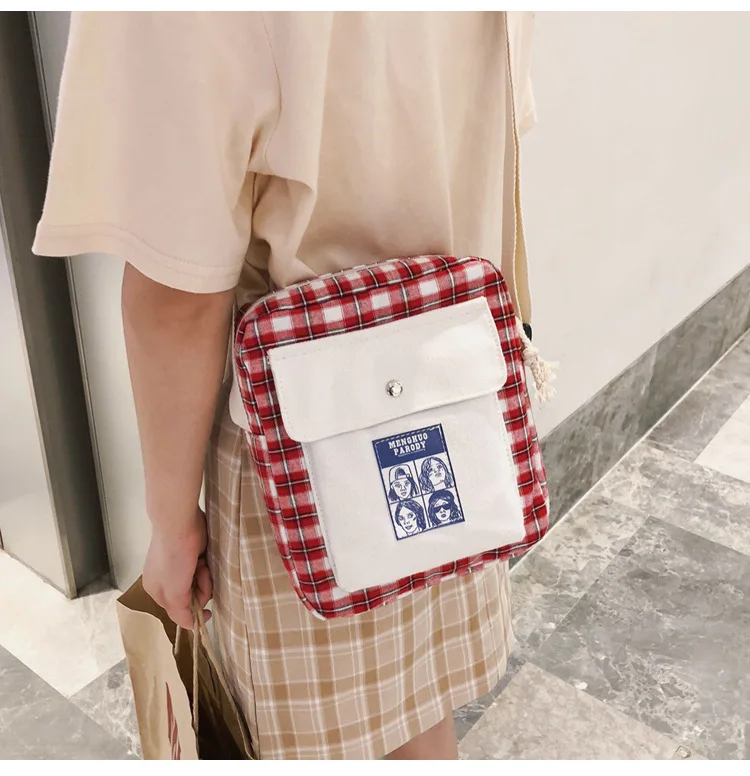 Harajuku ретро плед мультфильм печати лоскут дамы холст сумка Новая Женская Студенческая сумка Bolsa Feminina