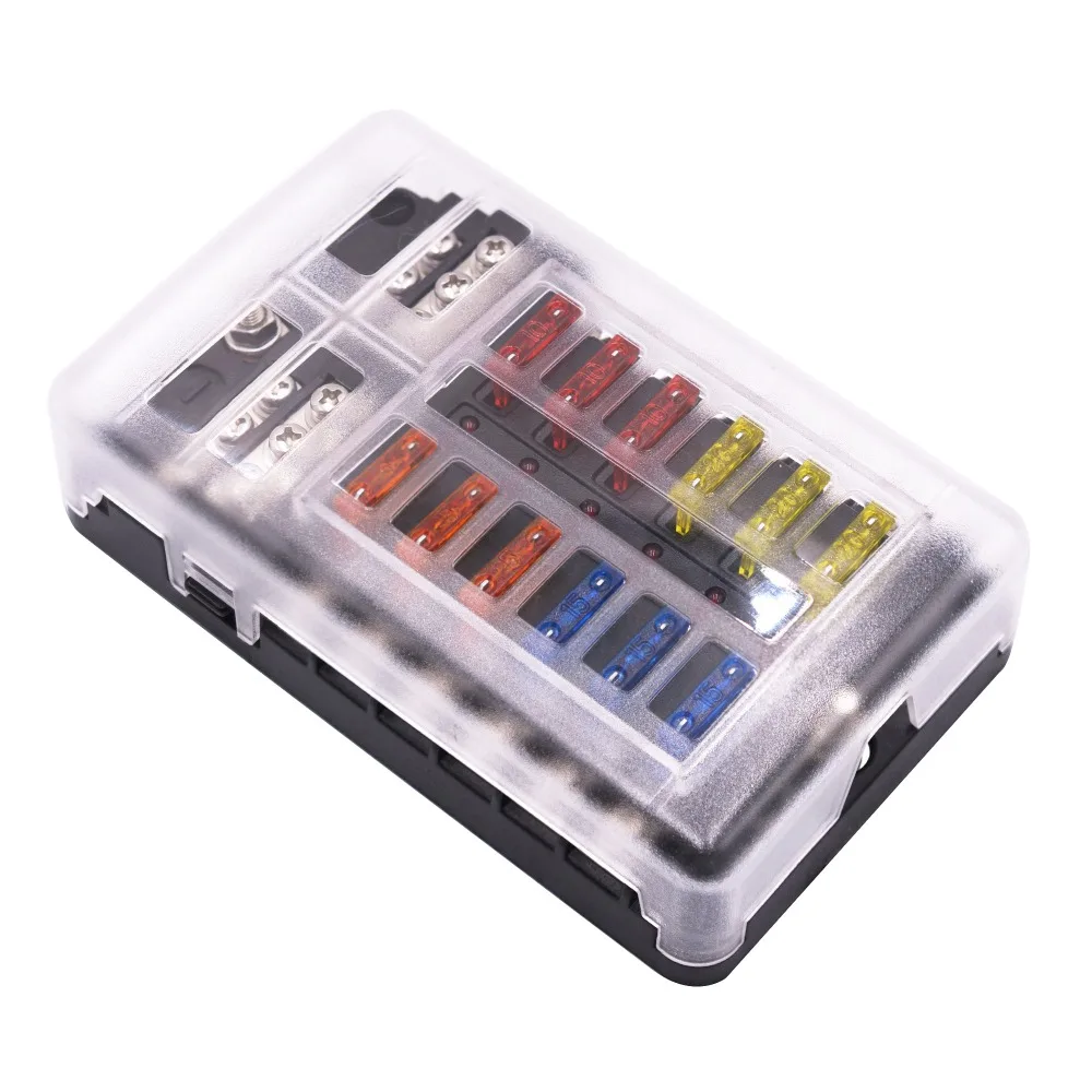Caixa de Fusível Prisioneiro com Luz Lâmina para Trik Wupp Plástico Capa Titular m5 Parafuso Indicadora Led 6 Maneiras Marinho Barco Carro Automático 12 v 32 20 caixa de fusível titular m5 parafuso prisioneiro