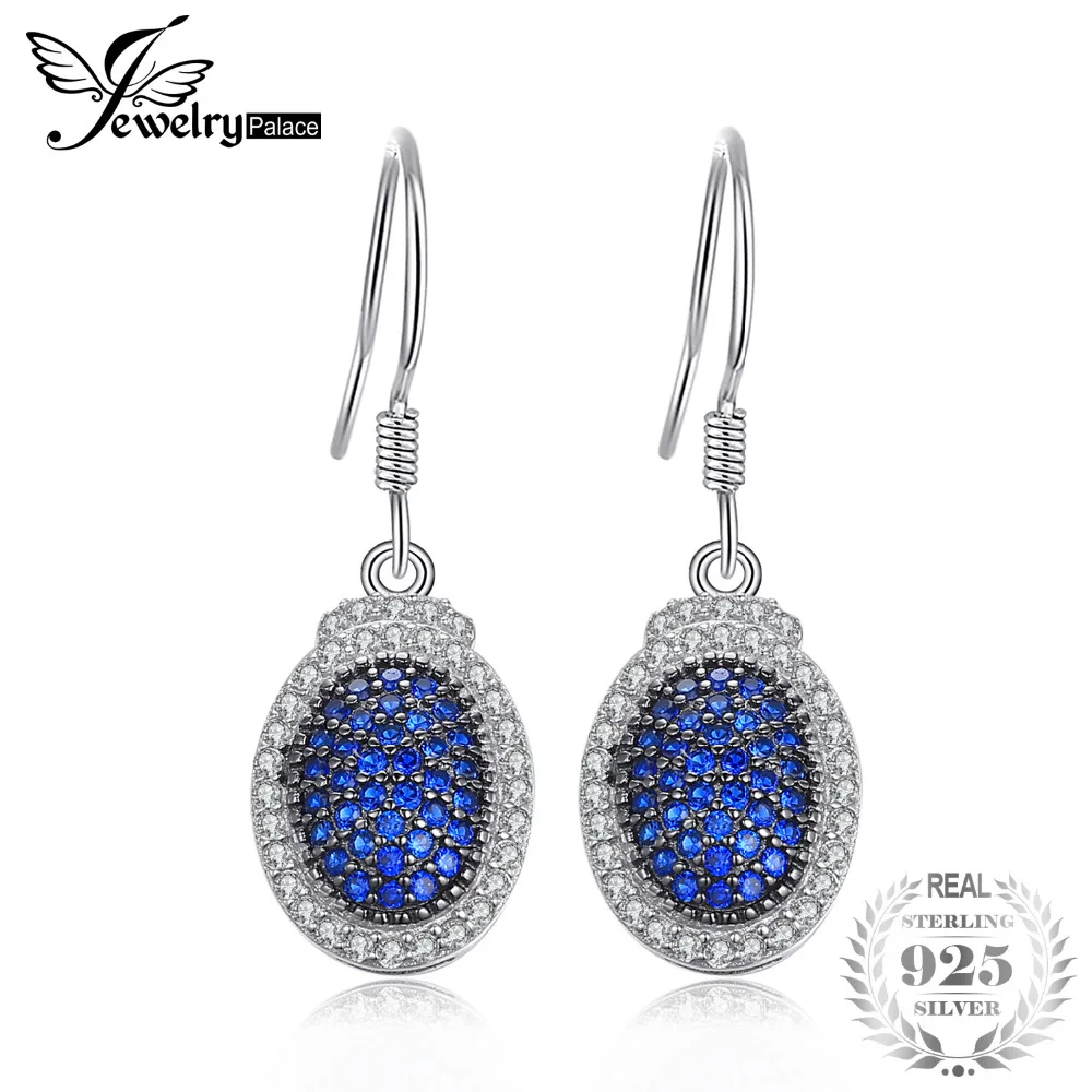 

JewelryPalace Created Blue Spinel Pave Drop Earrings 925 Sterling Silver Beautiful for Women's Fashion
