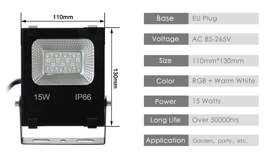 Smart Floodlight LED Outdoor Light RGB 15W Bluetooth4.0 360° APP Group Control IP66 Garden Waterproof Color Changing Spotlight