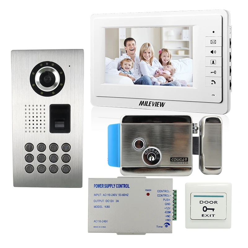 

FREE SHIPPING 7" Screen Video Door Phone Doorbell Intercom System + Fingerprint Code Keypad Waterproof Camera + Electric Lock
