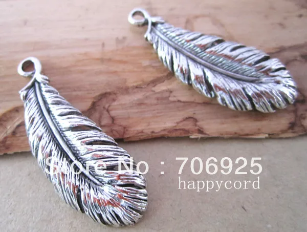 

Free shipping Wholesale Antique silver feather Pendant charm 14mmx37mm 25pieces/lot