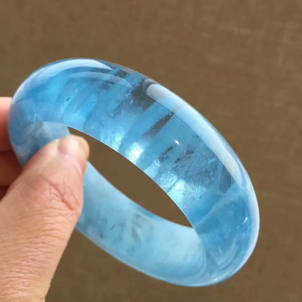 

Top Quality 100% Genuine Natural Blue Aquamarine BangleGemstone Crystal Woman 20x10mm Beads Bangles Inner Diameter 60mm AAAAAA
