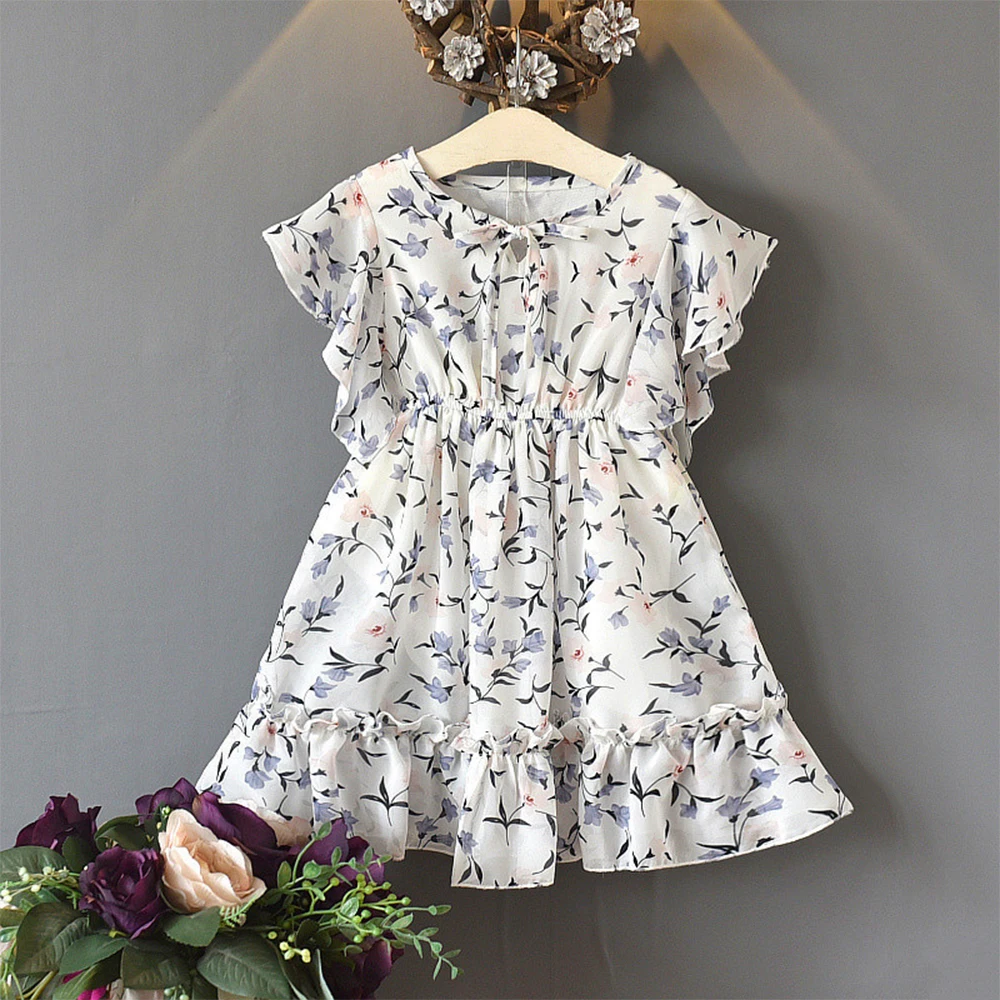 

2019 New Toddler Girls Dresses Baby Cotton Sleeveless Print Flower Princess Dress Kids Flutter Sleeve Dress Casual Clothes