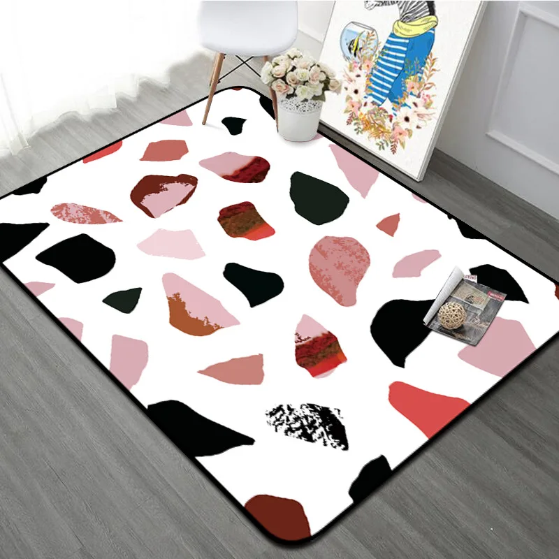 

Modern Geometric Rug Living Room Carpet Home Decor Marble Pattern Anti-Slip Rugs Thicken Rectangle Bedroom Rug Bed Side Floormat