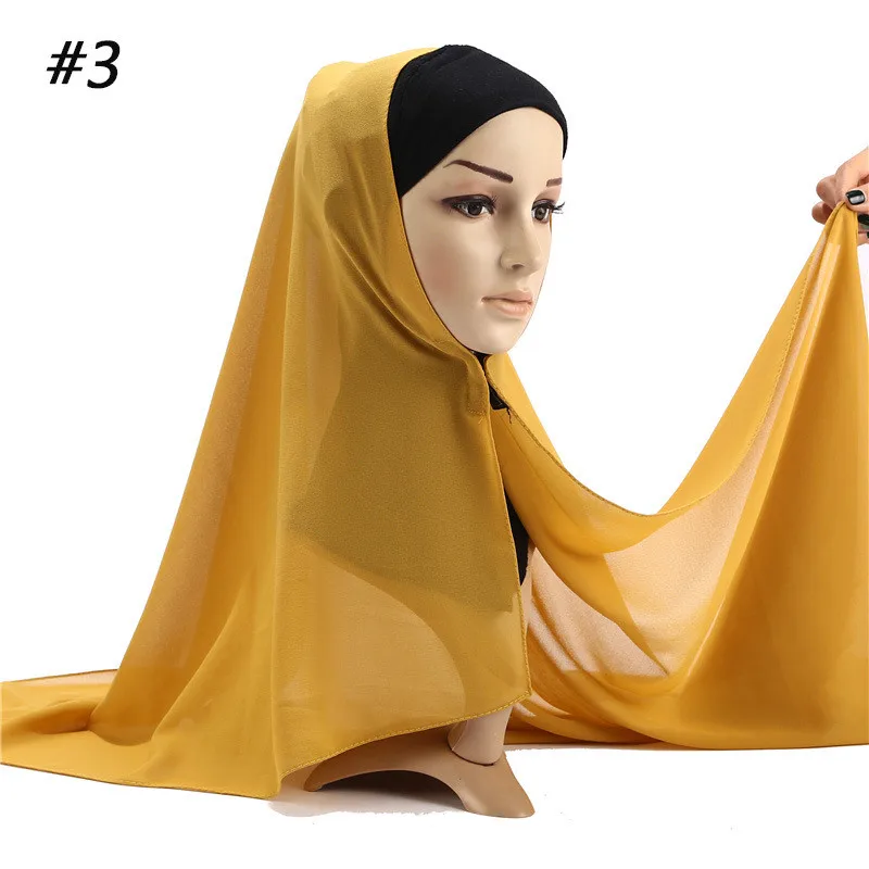 Одноцветный шифоновый шарф хиджаб, двойной Петля, мгновенный хиджаб, мусульманский женский головной платок, исламский, готов носить хиджабы, шарфы