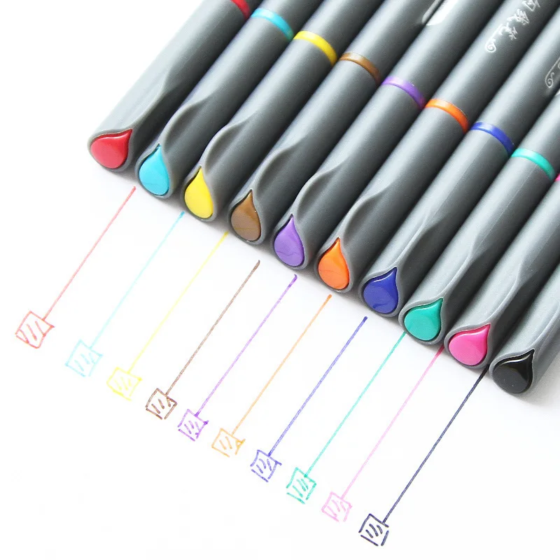 10 pcs/lot Colored Fine Line Drawing Pen for Manga Cartoon Advertising Design Water Color Gel Pens Gift Office School Stationery