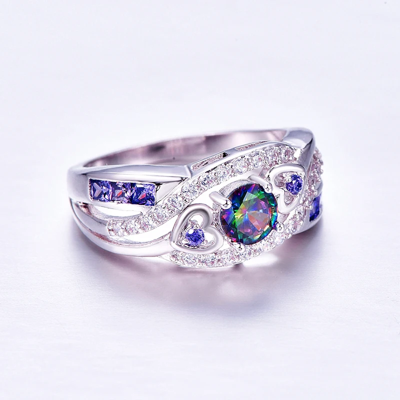 Распродажа, овальное кольцо с сердечками, разные цвета и фиолетовый, белый, серебристый, размер 6-10, модные женские украшения, подарок