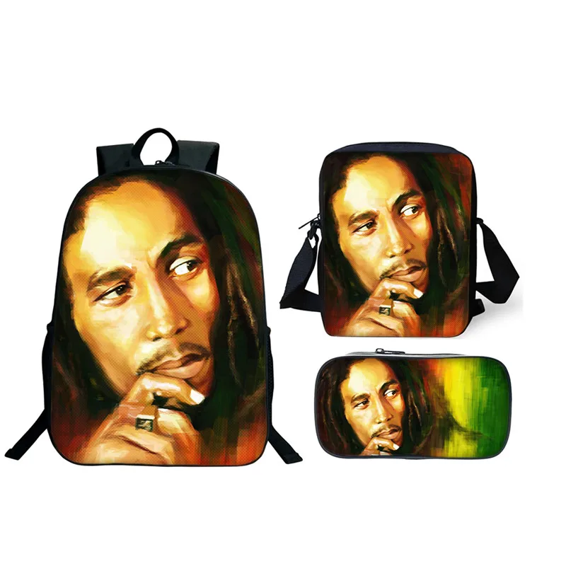 

More Cheaper 3Pcs/Set Bob Marley School Bags 3D Fashion Backpacks For Boy Girls Casual Backpacks Sets Marley Funs Bag Best Gifts