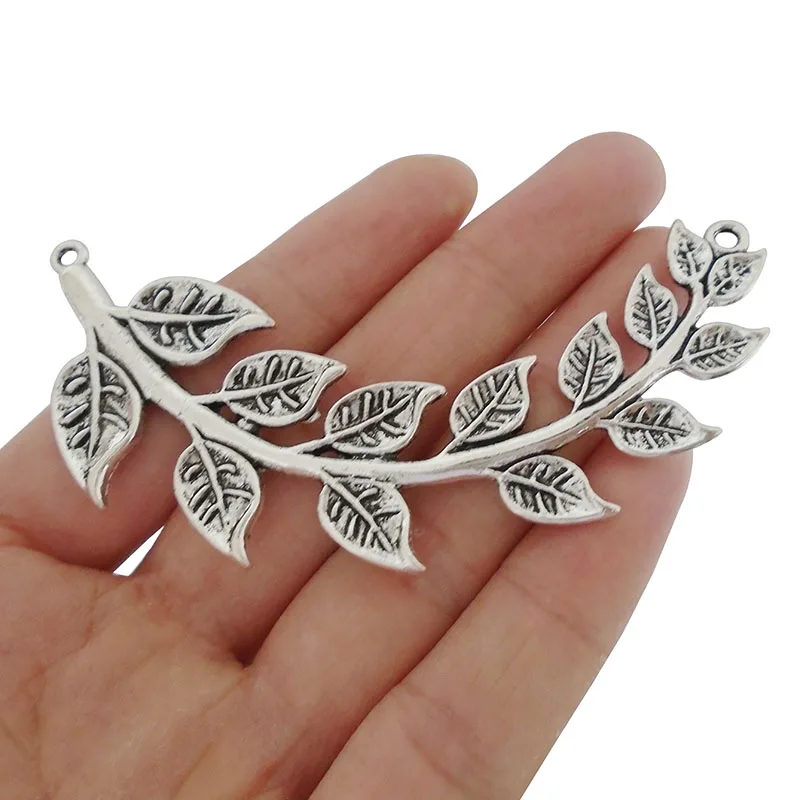 4 x Antique Silver Tone Large Curved Leaf Connectors Charms Pendants for Necklace Jewelry Making