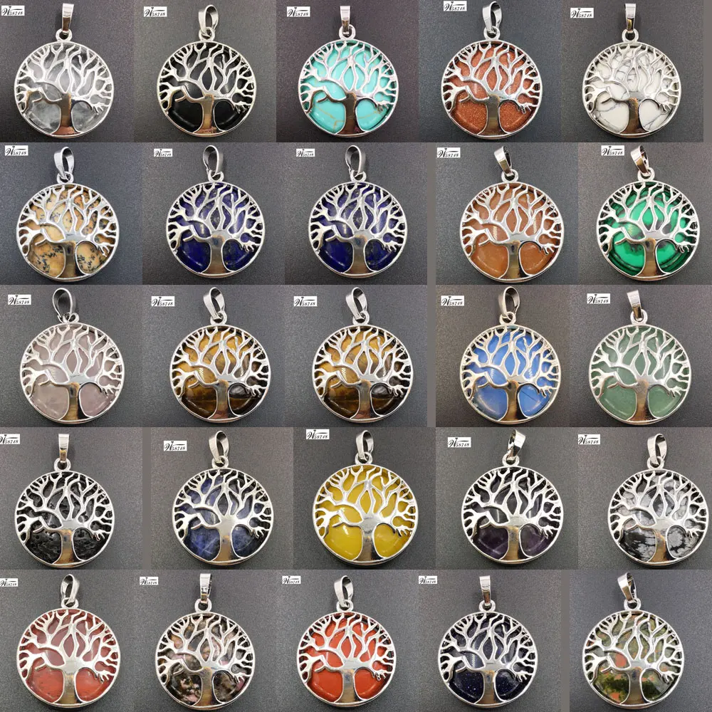 

Lapis Lazuli Malachite Tiger Eye Malachite Opal Howlite Aventurine Jaspe Crystal Blue Sand Life Tree Round Pendant Bead pWB701