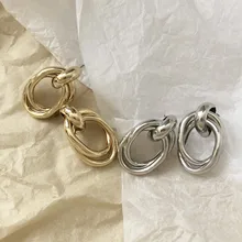 HZ простой дизайн золотой медный металлический геометрический двойной овальный сплав Серебряный круг намотка гвоздик в форме Креста серьги для женщин девушек