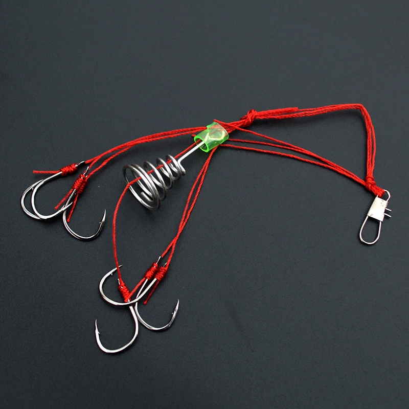 

Iseama Explosion Fishing Hook 2pcs/set 6 Hooks Ready Tied Explosion Hooks with Bait Feeder Spring Tangle Free Bighead Carp Rig