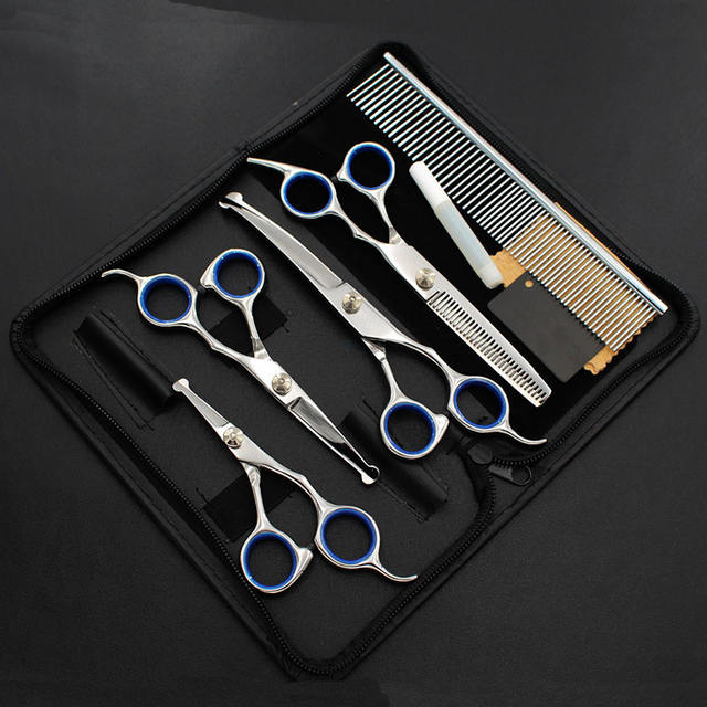 6.5inch Professional Pet Grooming Scissors Set Round Tip Safety Dog Shears Hair Cutting Thinning Curved Scissors with Comb Case