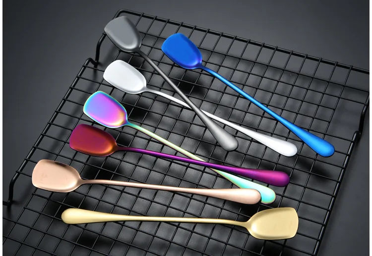

1PC Stainless Steel Coffee Tea Spoon Kitchen Colourful Coffee Spade Ice Scoops Mixing spoons Ice Cream Dessert Tea Spoon PI 005