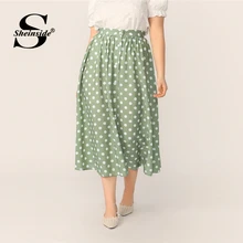 Sheinside плюс размер в горошек Повседневная плиссированная шифоновая юбка для женщин Лето средняя талия трапециевидная юбка женская Бохо миди юбка