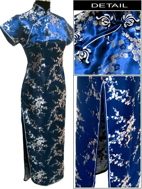 Черное китайское традиционное платье сексуальное женское атласное Qipao длинное Cheongsam цветок размера плюс S M L XL XXL XXXL 4XL 5XL 6XL LG04 - Цвет: Navy blue