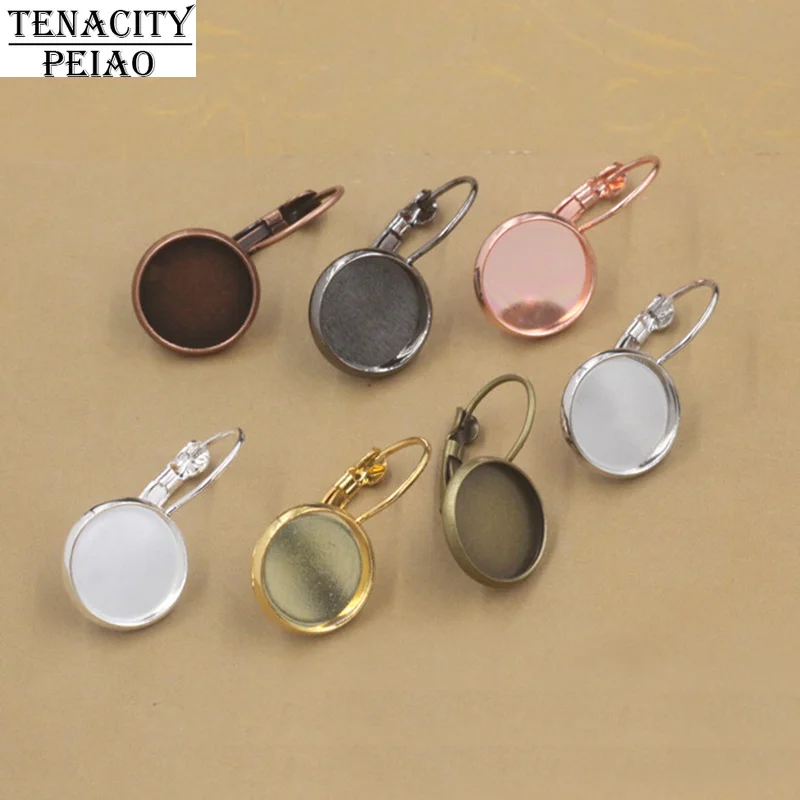 10pcs/lot 12mm Classic Color Series French Lever Back Earrings Base glass cabochons buttons earring bezels jewelry findings | Украшения и