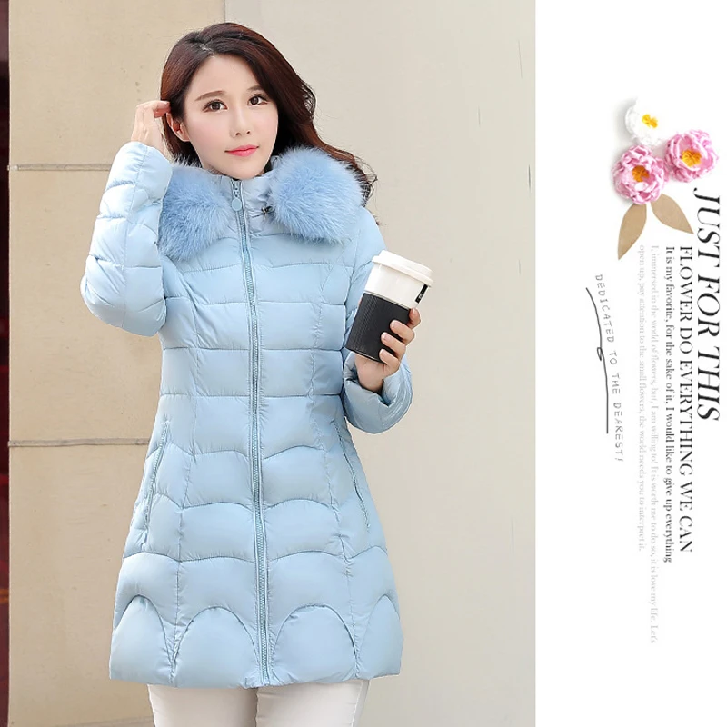 

2017 New women jackets 4 colors cotton long sleeves hooded fur collar manteau femme hiver warm ruched Korean women coats