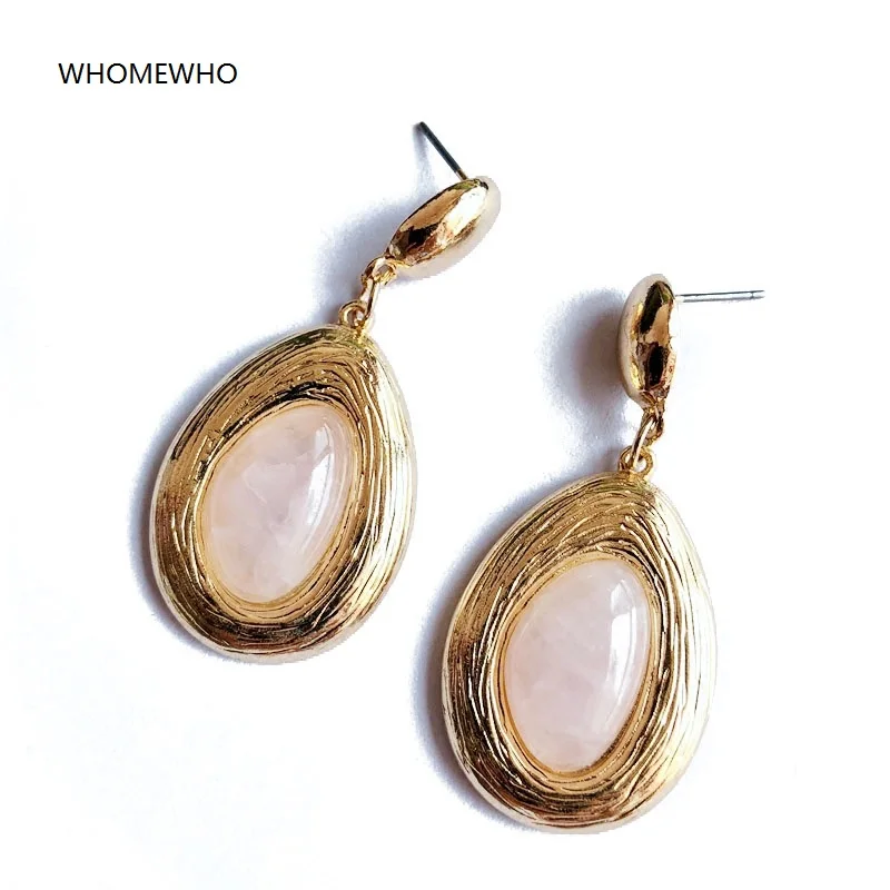 

Gold Geometric Hammered Metal Oval Stones Egg Shape Drop Earring Handmade Fashion Jewelry Women Party Bridal wedding Accessories