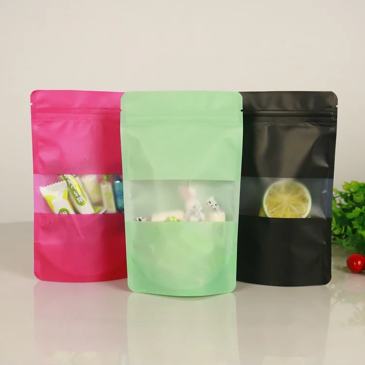 Leotrust, 50 шт., черный/розовый/зеленый, матовый пластиковый пакет с молнией на окно, свадебный подарок, сумка для хранения кофейных зерен, закусок, орехов