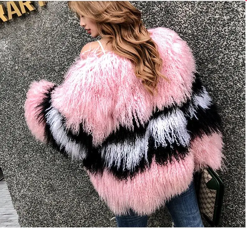 Women winter real mongolia Sheep Fur coat sheepskin beach wool fur jacket female outerwear