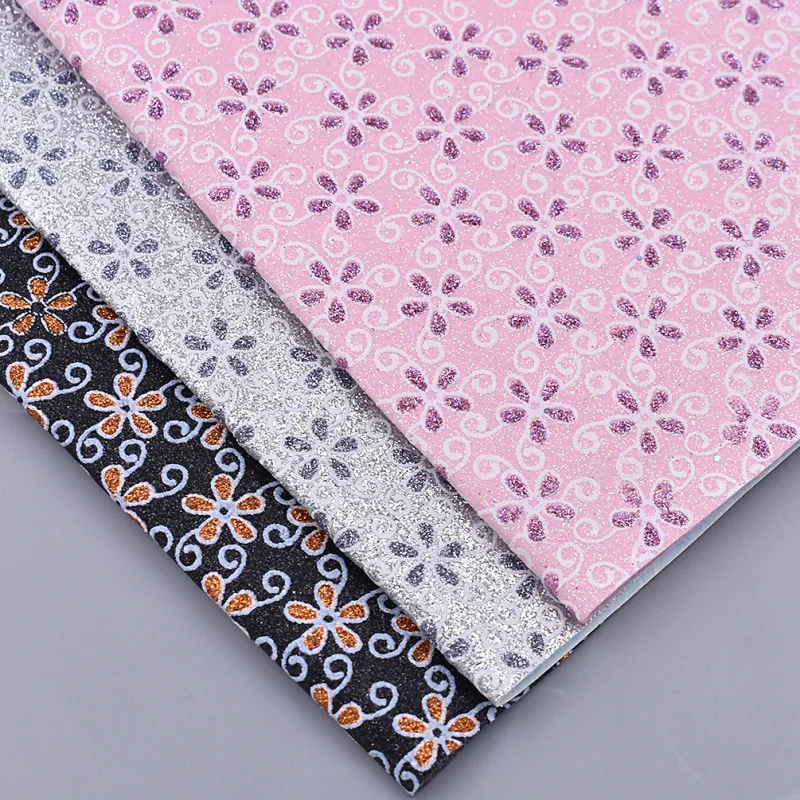 

A4 21x29cm Flower Pattern Glitter Synthetic Leather Fabric For Bows Bags Sewing Craft DIY Decoration