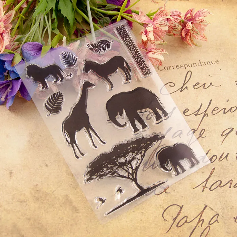 

Horse Elephant Tree Clear Stamps with Die Cuts for Scrapbooking DIY Silicone Seals Photo Album Embossing Folder Paper Template
