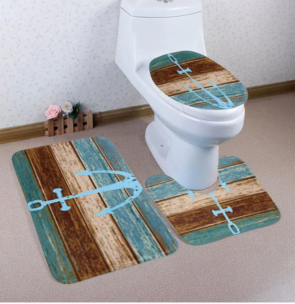 3Pcs Coral Velvet Print Non Slip Bathroom Toilet Seat Cover 10 Style