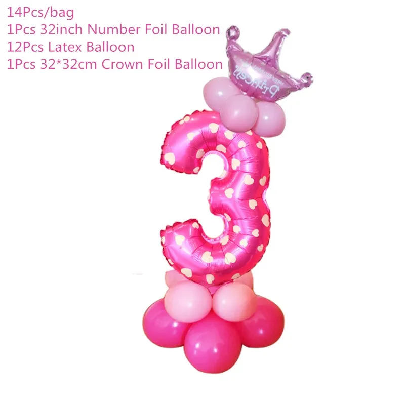 Chicinlife 3th День рождения украшение синий розовый 3 номер шар кекс Топпер мальчик девочка 3 года День рождения Partty поставки - Цвет: pink