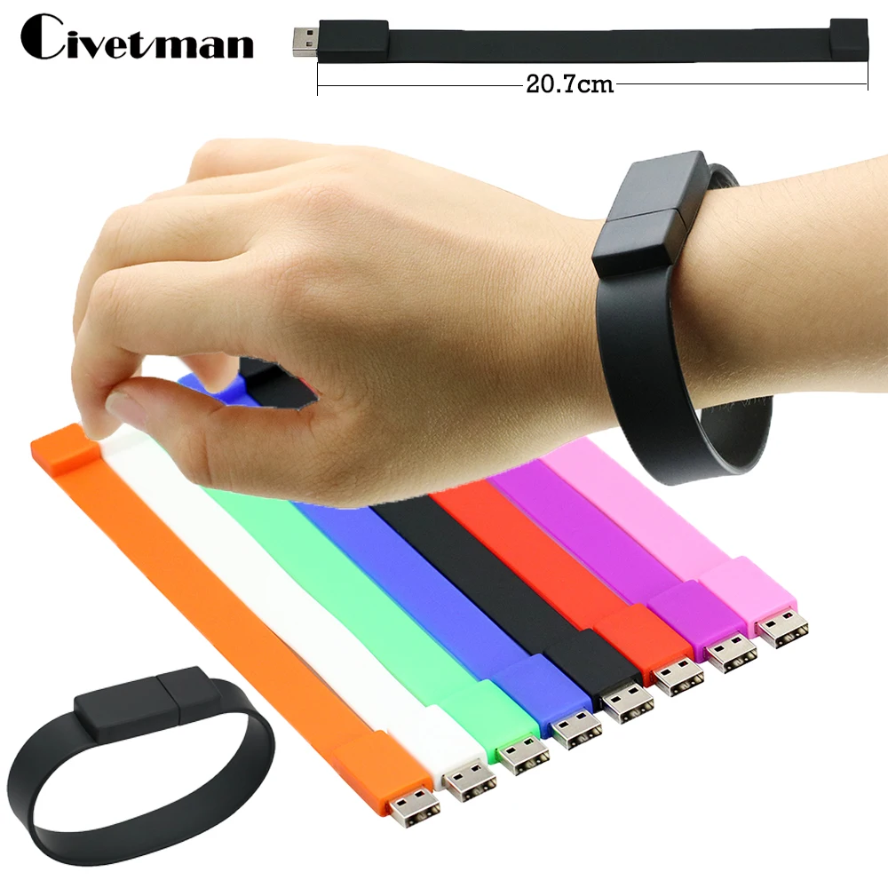 Usb-flash Colorful Silicone Bracelet Wrist Band 4GB 8GB 16GB 32GB 64GB 128GB USB Flash Drive Pen Drive Stick U Disk Pendrives