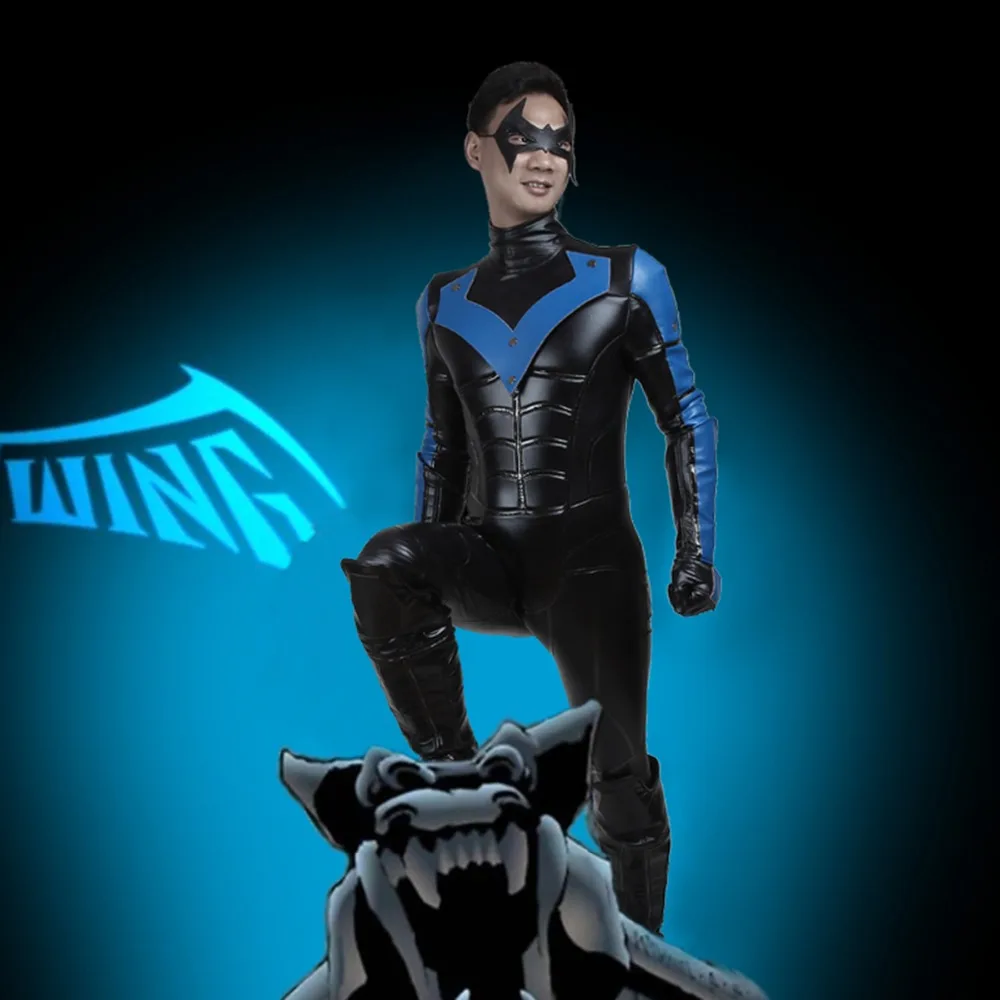 

Batman Nightwing Cosplay Costume Arkham City Richard John Dick Grayson Cosplay Outfit Man Halloween Superhero Party Custom Made