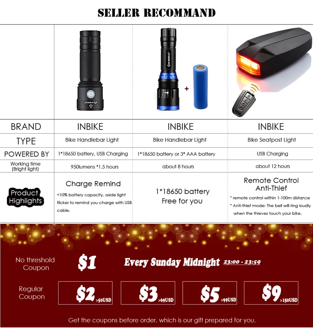 Perfect Coolchange Front Bycicle Light Mtb Flashlight for Bicycle Torchlight Bike Led Cycling Light Waterproof 1000 Lumens Bicycle Torch 35