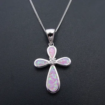 

Silver Plated Pink Opal Pendant Cross Pendant Best Gift for Women Charms Pendant Fashion Jewlery Hot Sale Pendant without Chain