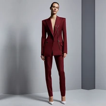 Wine Red Jacket+Pants Women's Business Suits Office Uniform Designs Women Elegant Formal Ladies Trouser Suit 2 Piece Sets Custom Wine Red Jacket+Pants Women's Business Suits Office Uniform Designs Women Elegant Formal Ladies Trouser Suit 2 Piece Sets Custom