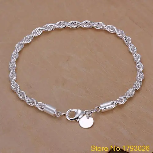 

Elegant Silver Plated Twisted Rope Design Slim Bracelet Chain for Office Lady 4TGD
