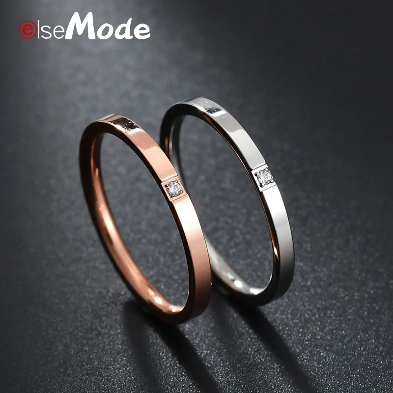 ELSEMODE антиаллергенные роскошные 2 мм простые CZ камень Титановая Сталь Обручальные кольца для женщин и девушек ювелирные изделия подарок
