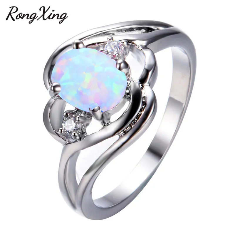 

RongXing Classic Oval White Fire Opal Rings For Women Vintage 925 Sterling Silver Filled Birthstone Ring Fashion Jewelry RP0199