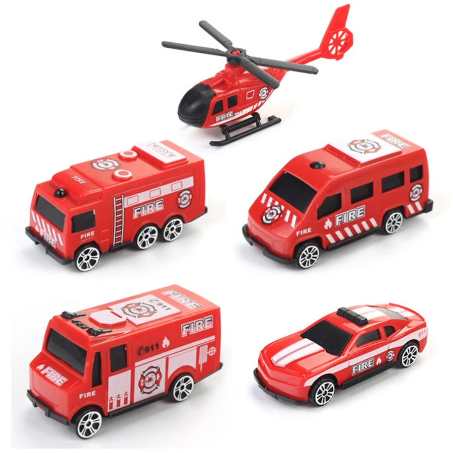 

5PCS/SET Model Toy Cars Children Slide Truck Simulate Fire Engine Car Suits Gift Parking Toy Series