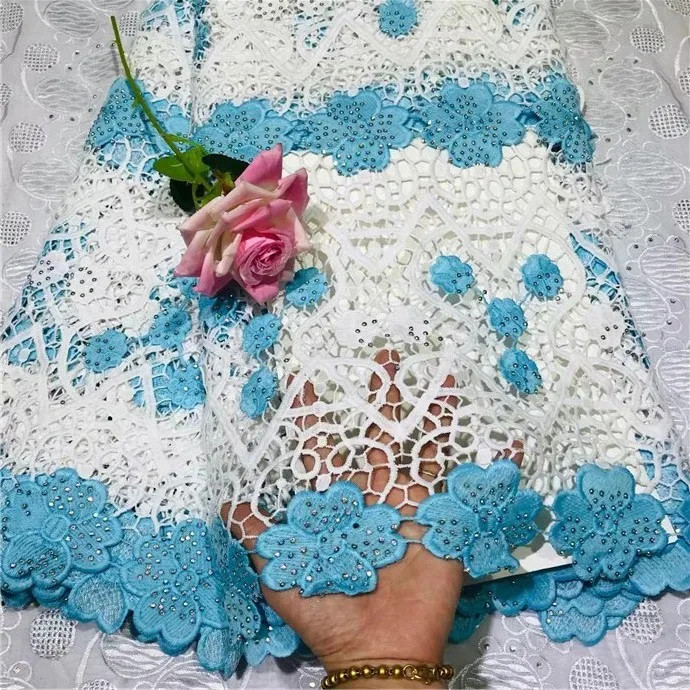 

Blue+White African Lace Fabric 2019 High Quality French Mesh Lace Fabric Hot Drill Nigerian Milk Silk Lace Fabrics For Dress(219