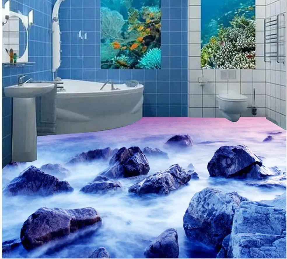 3d bathroom wallpaper waterproof Reef bathroom floor 3d floor painting