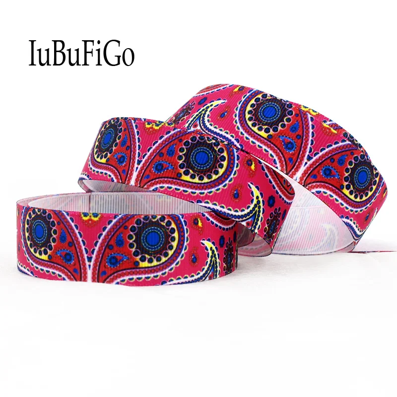 

[IuBuFiGo] 50 yards 7/8" 22mm Bohemia Printed Grosgrain Ribbon Paisley flowers ribbons DIY bowhair handmade materials