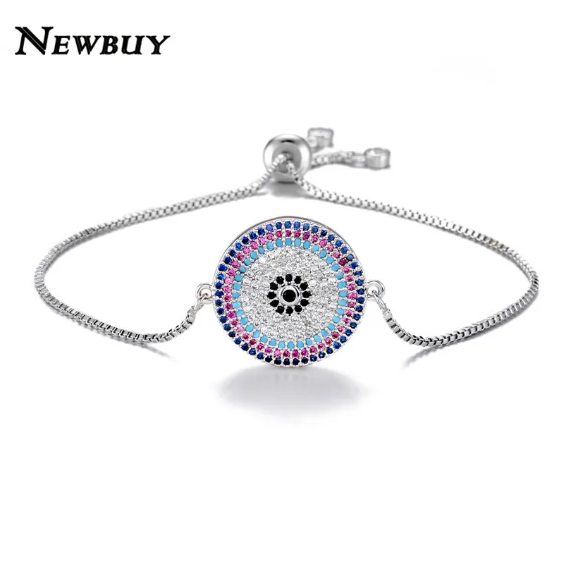

NEWBUY Trendy Colourful Cubic Zirconia Bracelet Hot Sale Copper Chain Round Charm Bracelets Female Party Jewelry Best Gift