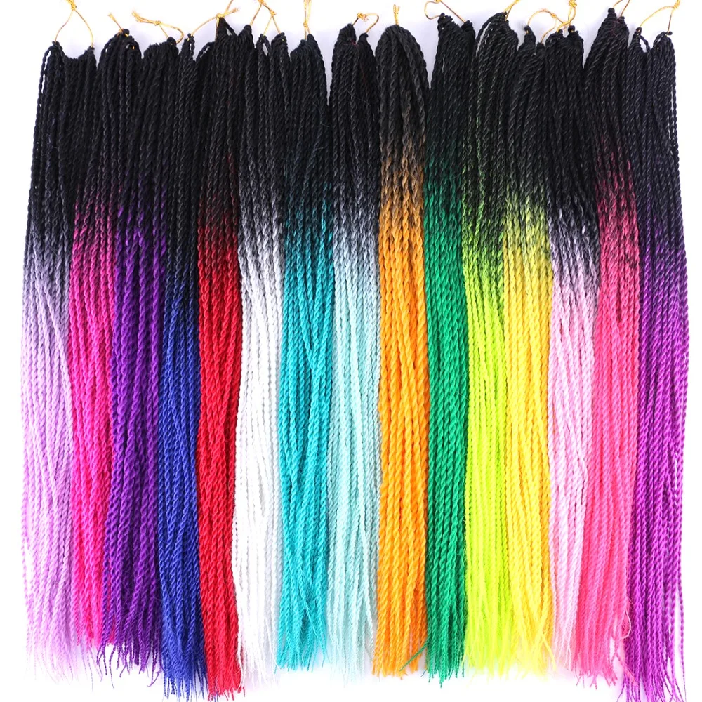 Angie 100 Gram/pack 22 Inch crochet braids Senegalese Twist Hair Braiding 30 Roots/pack Synthetic Ombre color Hair for Women