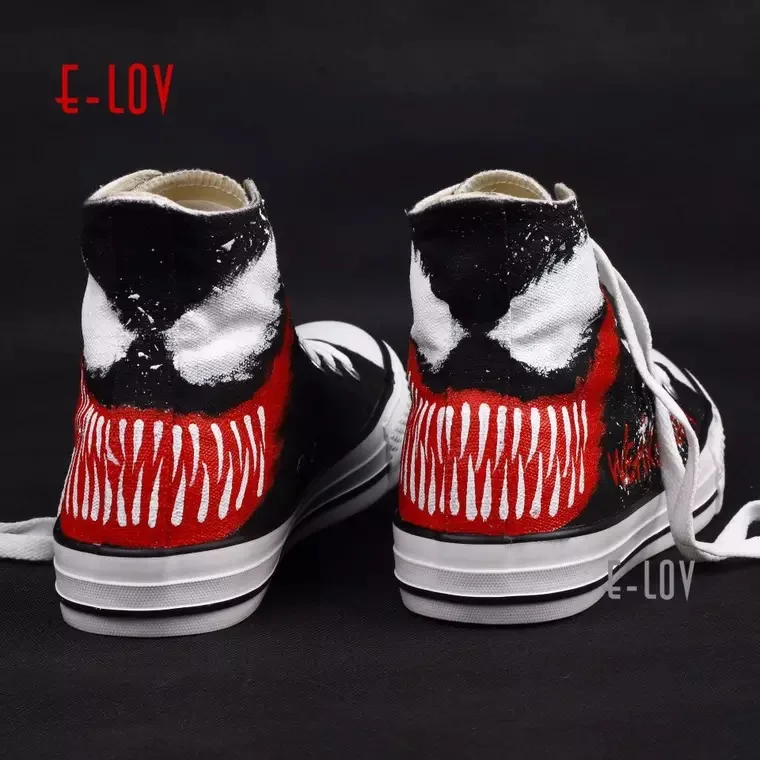

2019 Shoes Women Spring Autumn Hand-painted Canvas Venom PatternSneakers Shoes Man High-top Fashion Casual Lace-up Shoes