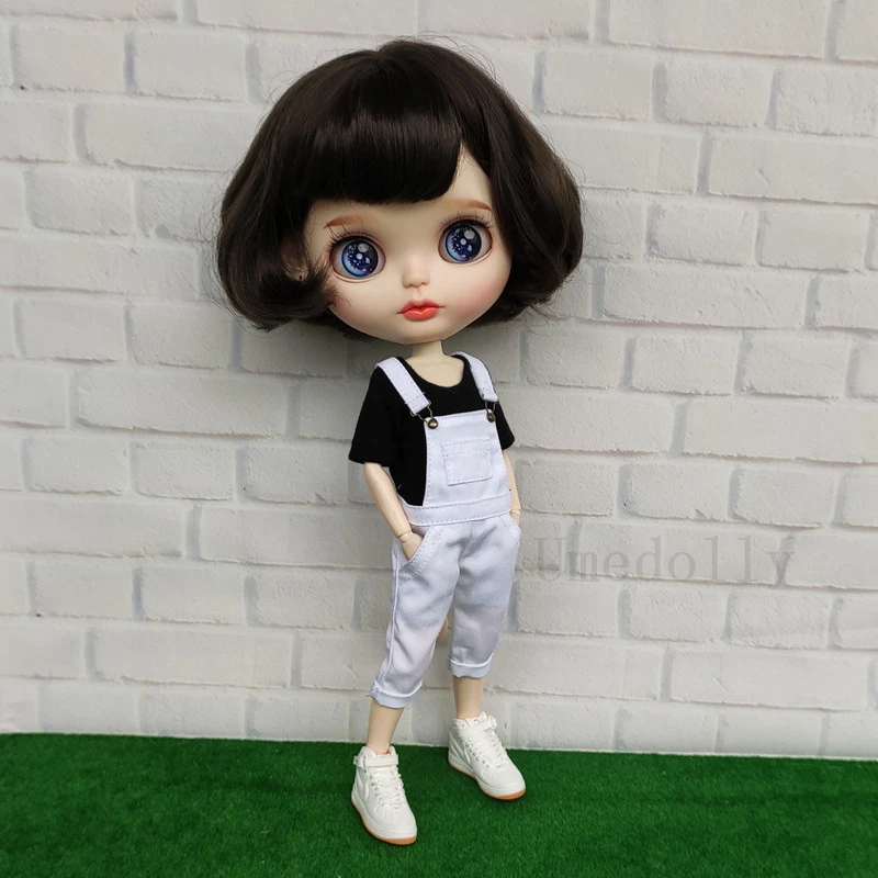 1 шт. футболка/укороченные комбинезоны для Blyth, Azone, ob24, ob27, Licca, Barbies, Momoko, 1/6 BJD куклы нагрудник брюки одежда аксессуары