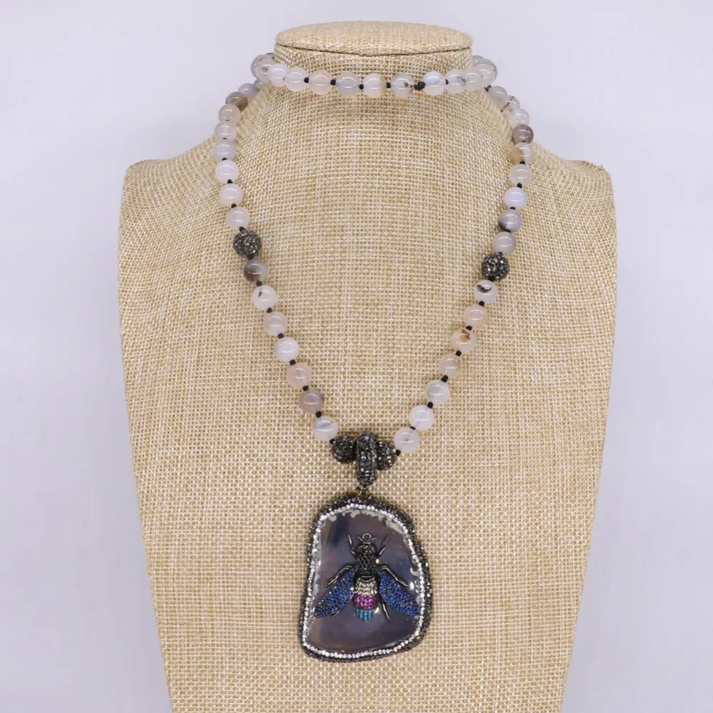 Handmade beaded necklace natural onyx stone beaded necklace High