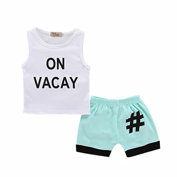 

2019 Newborn Baby Boy Clothes Baby Set 2pcs Pullover White Tops T-shirt Shorts Outfits O-neck Sleeveless T-shirts Boy Summer